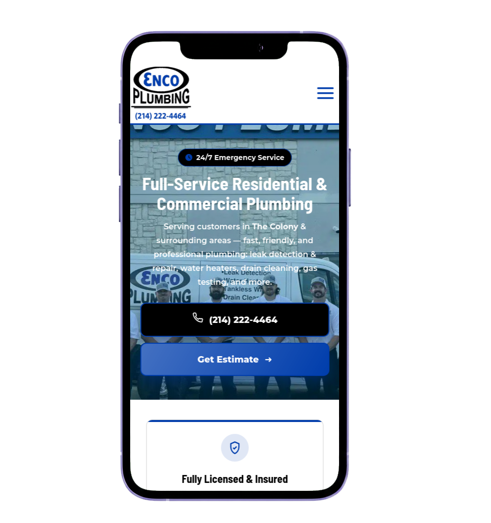 Enco website on phone