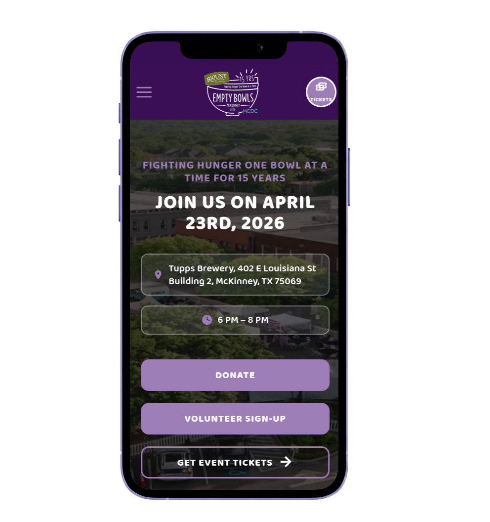 Empty Bowls website on phone