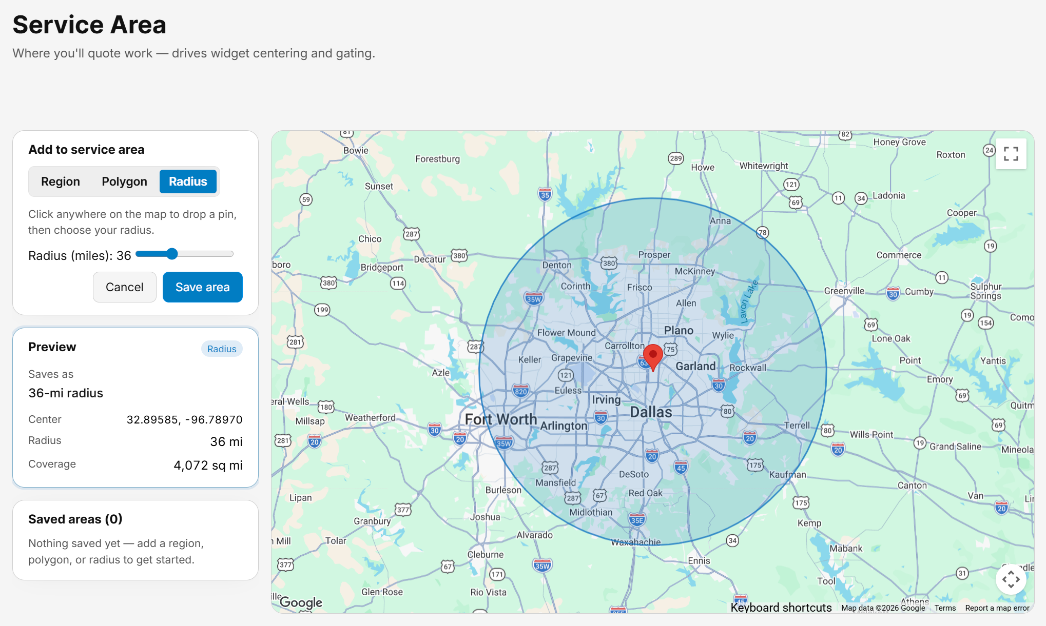 Set your fence service area on a map